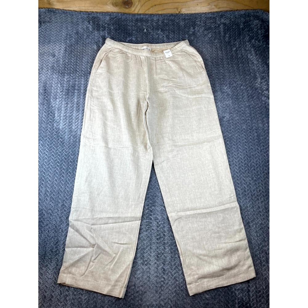 Abercrombie & Fitch Pants Womens Medium Beige Linen High Rise Elastic Waist